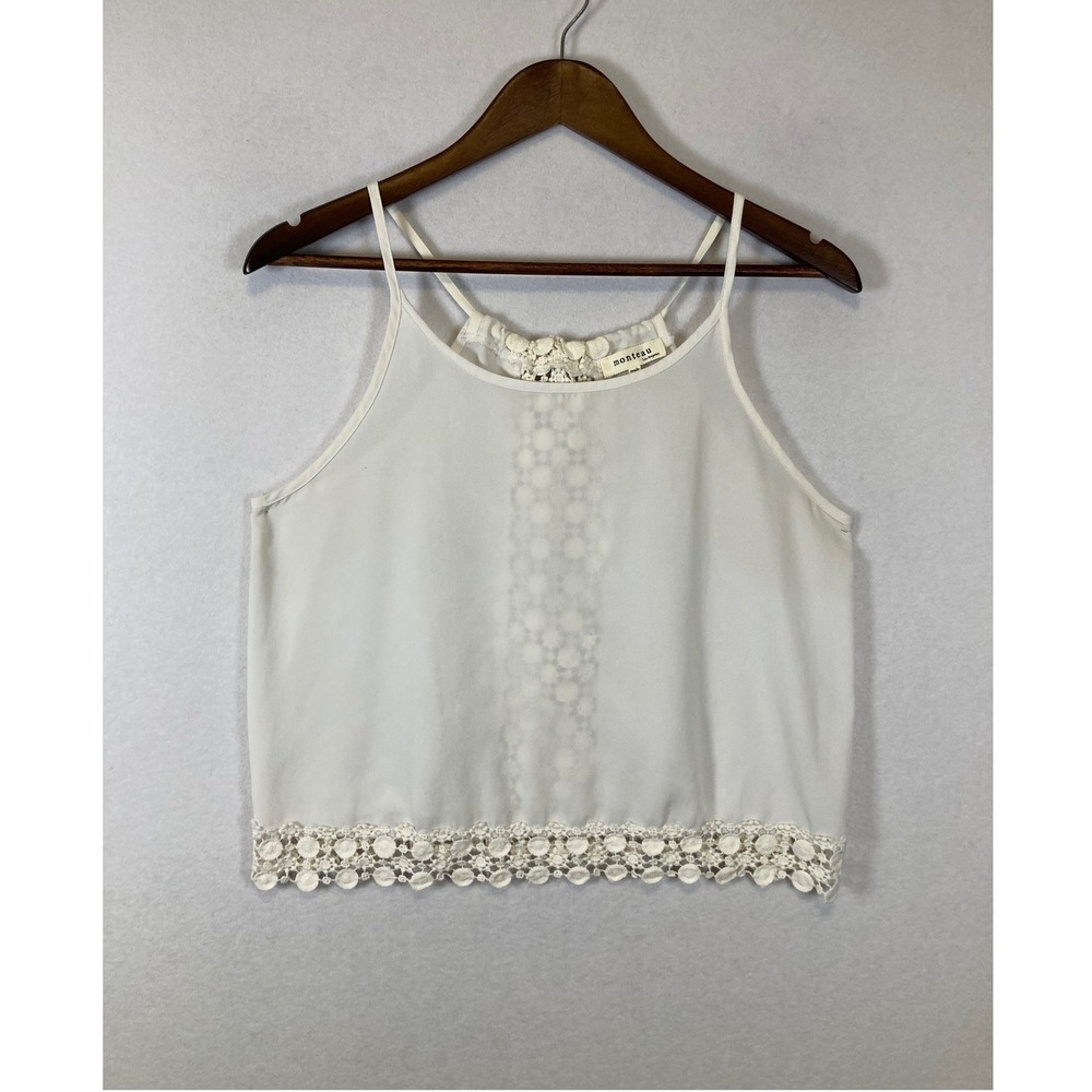 Boho Coquette Monteau Los Angeles Womens M Cream‎ Crochet Lace Back Tie Camisole